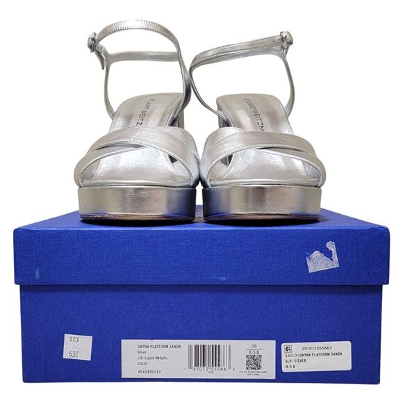 Stuart Weitzman Dayna Platform Ankle Strap Sandals Size US 8.5B Silver Leather - Picture 8 of 8